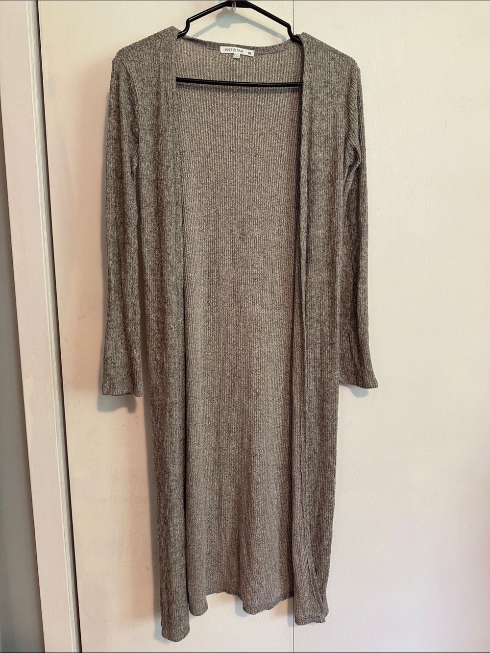 Long Open-Front Ribbed Cardigan - Gray